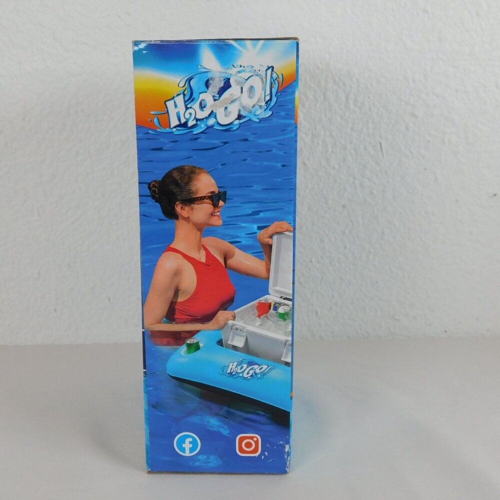 H2O GO Inflatable Cooler Float Blue Summer Pool 32 x 26" Mesh Bottom Tow Rope - Picture 5 of 8